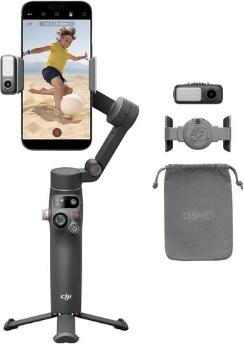 مثبت جيمبال DJI Osmo Mobile 7P لهواتف iPhone وAndroid والتتبع الأصلي والإضاءة، ومحور هاتف ثلاثي المحاور، وتحرير بنقرة واحدة، وقضيب تمديد مدمج وحامل ثلاثي القوائم، واستخدام 10 ساعات، وشحن الهاتف (متجدد) in Kuwait