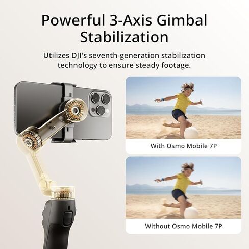 مثبت جيمبال DJI Osmo Mobile 7P لهواتف iPhone وAndroid والتتبع الأصلي والإضاءة، ومحور هاتف ثلاثي المحاور، وتحرير بنقرة واحدة، وقضيب تمديد مدمج وحامل ثلاثي القوائم، واستخدام 10 ساعات، وشحن الهاتف (متجدد) in Kuwait