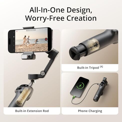 مثبت جيمبال DJI Osmo Mobile 7P لهواتف iPhone وAndroid والتتبع الأصلي والإضاءة، ومحور هاتف ثلاثي المحاور، وتحرير بنقرة واحدة، وقضيب تمديد مدمج وحامل ثلاثي القوائم، واستخدام 10 ساعات، وشحن الهاتف (متجدد) in Kuwait