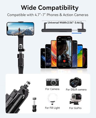 حامل ثلاثي من الألومنيوم لهاتف iPhone مقاس 73 بوصة من ORICO لتسجيل الفيديو، حامل ثلاثي محمول وعصا سيلفي، قاعدة 4 أرجل، مقبض قابل للدوران 360 درجة، جهاز تحكم عن بعد لاسلكي، حامل قابل للتمديد لهاتف iPhone/Android/Camera/GoPro - SPN185 in Kuwait
