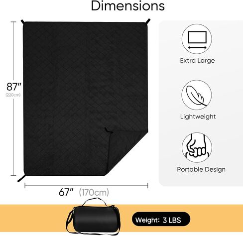 Waterproof Camping Blanket with Sherpa Lining 67"X 87", Large Outdoor Blankets for Camping for Cold Weather, Windproof Stadium Blanket for Sports, Car, Picnic, Adults, Machine Washable, (Black, 1PCS) in Kuwait