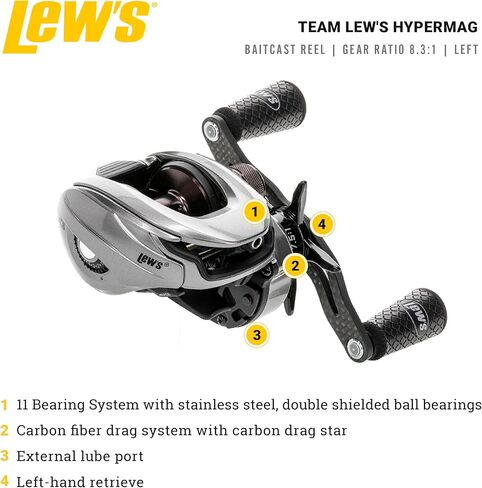Lew's Team Lew’s HyperMag Baitcast Fishing Reel, 10+1 Double Shielded Bearings, Magnesium Frame, Carbon Fiber Drag, Silver in Kuwait