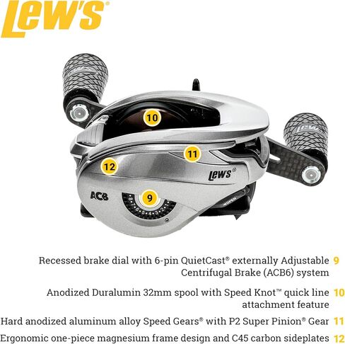 Lew's Team Lew’s HyperMag Baitcast Fishing Reel, 10+1 Double Shielded Bearings, Magnesium Frame, Carbon Fiber Drag, Silver in Kuwait