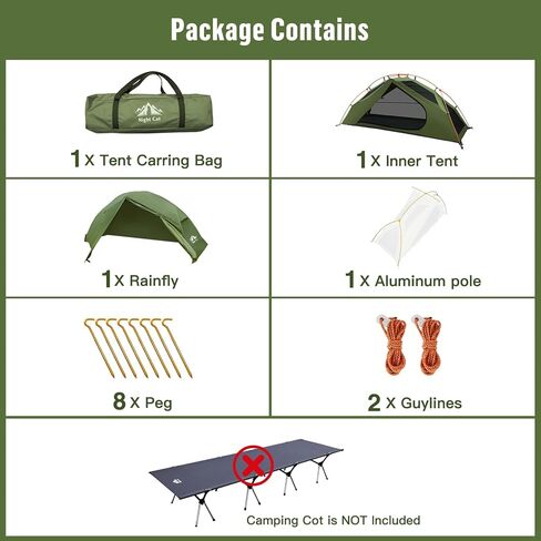 Night Cat 1-Person Camping Tent: Lightweight Waterproof Hiking Tent for Adult Cot Not Included in Kuwait