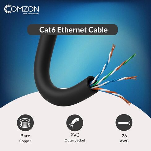 COMZON Shielded Cat6a Ethernet Cable, 10 Gigabit Stranded, F/UTP, POE Compliant, 500Mhz, 26 AWG, Spool, 1000 Foot, Black in Kuwait