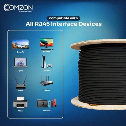 COMZON Shielded Cat6a Ethernet Cable, 10 Gigabit Stranded, F/UTP, POE Compliant, 500Mhz, 26 AWG, Spool, 1000 Foot, Black in Kuwait