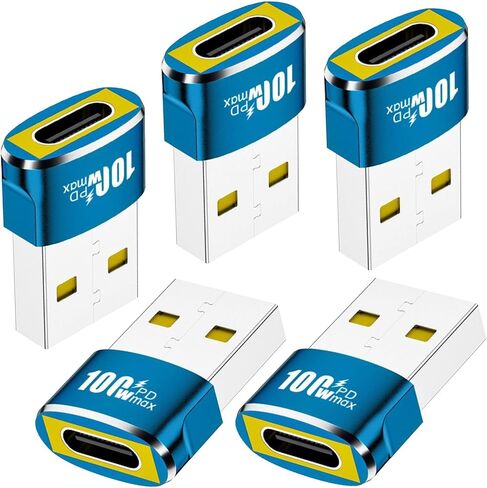 USB to USB C Adapter 5Pack, PD100W USBC Female to USB A Male Adapter,Type C Charger Converter for iPhone 17 Pro Max,16 15,Apple Watch iWatch S11 SE,AirPods 3,iPad mini Air,Samsung Galaxy S25, Blue in Kuwait