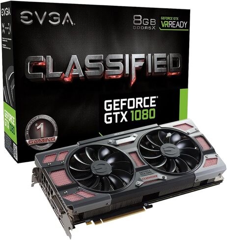 EVGA GeForce GTX 1080 CLASSIFIED GAMING ACX 3.0، 8 جيجابايت GDDRX، RGB LED، مروحة 10 سم، 14 مرحلة طاقة، BIOS مزدوج، دعم DX12 OSD (PXOC) بطاقة رسومات (08G-P4-6386-KR) in Kuwait