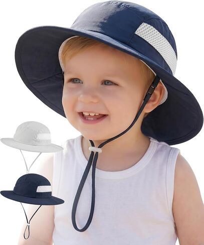 HONGTEYA 2 Pack Baby Sun Hat Infant Toddler Boys Girls Sun Protection Bucket Hat Wide Brim Summer Beach Hat in Saudi Arabia