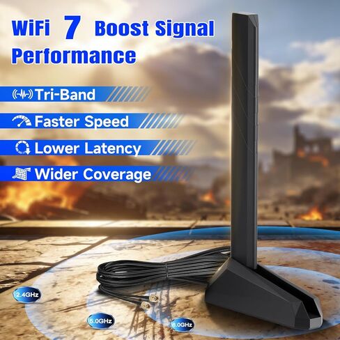 هوائي Eightwood WiFi 7 WiFi 6E ثلاثي الموجات 6 جيجا هرتز 5 جيجا هرتز 2.4 جيجا هرتز RP-SMA هوائي مع قاعدة مغناطيسية للكمبيوتر المكتبي ASUS Gigabyte Aorus Gaming Motherboard PCIe Bluetooth Card in Kuwait