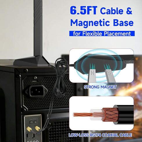 هوائي Eightwood WiFi 7 WiFi 6E ثلاثي الموجات 6 جيجا هرتز 5 جيجا هرتز 2.4 جيجا هرتز RP-SMA هوائي مع قاعدة مغناطيسية للكمبيوتر المكتبي ASUS Gigabyte Aorus Gaming Motherboard PCIe Bluetooth Card in Kuwait