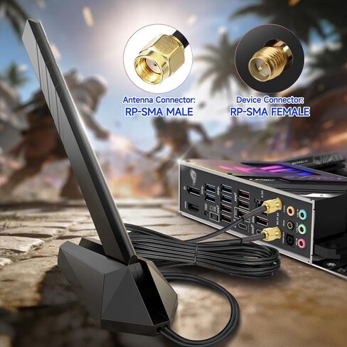هوائي Eightwood WiFi 7 WiFi 6E ثلاثي الموجات 6 جيجا هرتز 5 جيجا هرتز 2.4 جيجا هرتز RP-SMA هوائي مع قاعدة مغناطيسية للكمبيوتر المكتبي ASUS Gigabyte Aorus Gaming Motherboard PCIe Bluetooth Card in Kuwait
