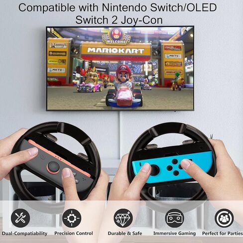 Lyvix Steering Wheel for Nintendo Switch 2/1 Joy-Con – Christmas Gift, Racing Wheel Compatible with NS2/NS/OLED for Mario Kart World 2025, Ergonomic Accessories with Quick Release & Installation Grips in Kuwait