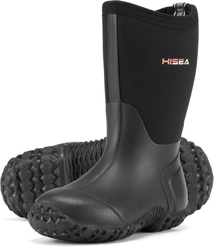 HISEA Kids أحذية المطر المطاطية المتينة المقاومة للماء والمعزولة من النيوبرين للأولاد والبنات مع مقابض سهلة الارتداء لجميع فصول اللعب في الهواء الطلق (طفل صغير/طفل كبير) in Saudi Arabia
