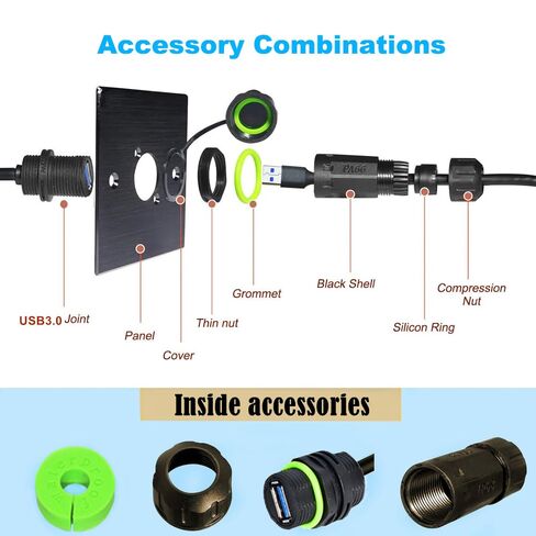 3.3ft M20 IP68 كابل تمديد USB 3.0 مقاوم للماء، 5 جيجا بايت في الثانية USB ذكر إلى أنثى يمر عبر محول موسع لوحة القيادة سلك تثبيت على لوحة القيادة للسيارات والشاحنات والدراجات النارية والقوارب واليخوت in Kuwait