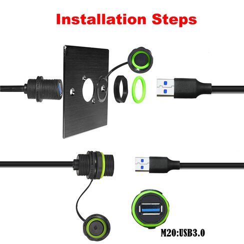 3.3ft M20 IP68 كابل تمديد USB 3.0 مقاوم للماء، 5 جيجا بايت في الثانية USB ذكر إلى أنثى يمر عبر محول موسع لوحة القيادة سلك تثبيت على لوحة القيادة للسيارات والشاحنات والدراجات النارية والقوارب واليخوت in Kuwait
