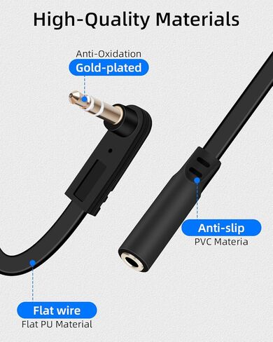 GELRHONR 3.5mm to 3.5mm Audio Extension Cable 0.5FT, 90-Degree Right Angle TRS 1/8" Male to Female Jack Aux Cord for Headphones, Headsets, Phones, MP3, Car Stereo Systems 2-Pack (S to A, M to F) in Kuwait