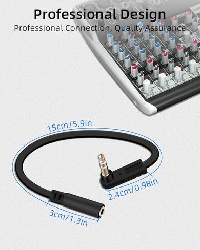 GELRHONR 3.5mm to 3.5mm Audio Extension Cable 0.5FT, 90-Degree Right Angle TRS 1/8" Male to Female Jack Aux Cord for Headphones, Headsets, Phones, MP3, Car Stereo Systems 2-Pack (S to A, M to F) in Kuwait