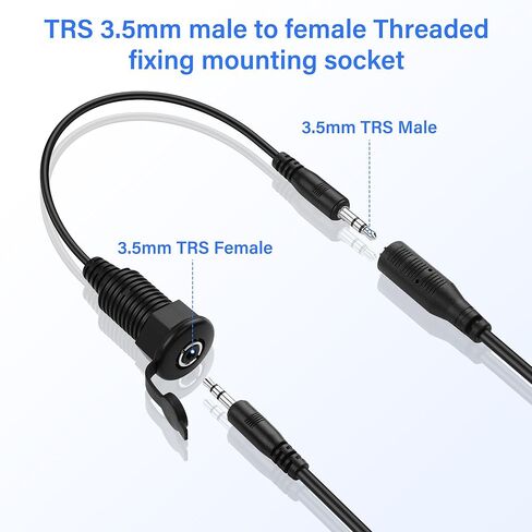 3.5mm TRS Stereo Panel Mount Audio Cable，3.5mm 1/8" TRS Male to Female Embedded Threaded Fixed Waterproof Stereo Adapter Cable for Headphones Microphones Speakers（0.3M/1FT） in Kuwait