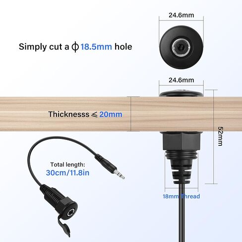 3.5mm TRS Stereo Panel Mount Audio Cable，3.5mm 1/8" TRS Male to Female Embedded Threaded Fixed Waterproof Stereo Adapter Cable for Headphones Microphones Speakers（0.3M/1FT） in Kuwait
