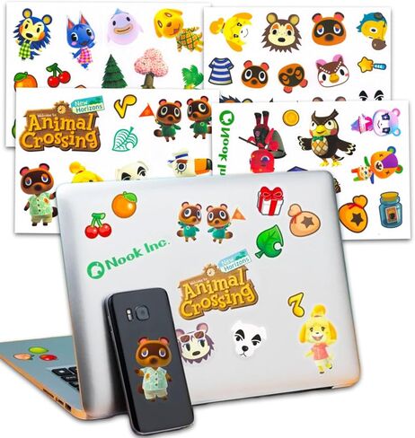 ملصقات لاصقة Animal Crossing - حزمة تحتوي على 4 أوراق من الملصقات المتنوعة لأجهزة الكمبيوتر المحمولة والهواتف المحمولة وزجاجات المياه والسيارات والمزيد | ملصقات مقاومة للماء على شكل Animal Crossing in Kuwait