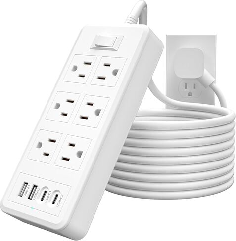 شريط طاقة بسلك تمديد بطول 3 أقدام - واقي من التيار المتردد مع 6 منافذ تيار متردد و4 منافذ USB (2 منفذ USB C)، بقدرة 17 واط كحد أقصى للهاتف، وشريط طاقة بقابس مسطح من Kiudth للسفر والمكتب المنزلي وأساسيات غرفة النوم الجامعية in Kuwait