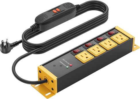 CCCEI Heavy Duty Surge Protector Power Strip 20 Amp Individual Switches. Industrial GFCI Multiple Outlets Extender 12 Gauge 6 FT Extension Cord. Yellow High-Amp 4 Plugs for Shop Garage Kitchen. in Kuwait