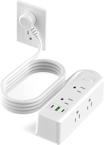 HITRENDS - شريط طاقة بطول 6 أقدام، 8 منافذ تيار متردد مع مفاتيح و3 منافذ USB (2 نوع C + 1 USB-A) سلك تمديد داخلي، مناسب لغرف المعيشة والمكاتب وغرف النوم والمطابخ (أبيض) in Kuwait