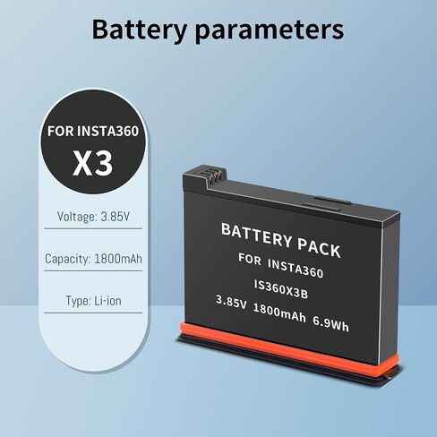 2 Pack for Insta360 X3 Replacement Battery, Compatible with Insta 360 ONE X3/IS360 X3 B Cameras, Upgraded Capacity Rechargeable Batteries(2-Pack 1800mAh) in Kuwait