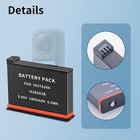 2 Pack for Insta360 X3 Replacement Battery, Compatible with Insta 360 ONE X3/IS360 X3 B Cameras, Upgraded Capacity Rechargeable Batteries(2-Pack 1800mAh) in Kuwait