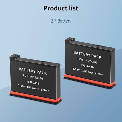 2 Pack for Insta360 X3 Replacement Battery, Compatible with Insta 360 ONE X3/IS360 X3 B Cameras, Upgraded Capacity Rechargeable Batteries(2-Pack 1800mAh) in Kuwait