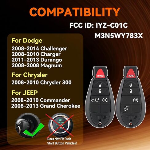 DIY Remote Key Fob FOBIK Replacement Fits for Dodge Challenger 2008 2009 2010 2011 2012 2013 2014 Charger 2008-2010 Durango 2011-2013 Jeep Grand Cherokee Chrysler 300 Keyless Entry Remote IYZ-C01C in Kuwait