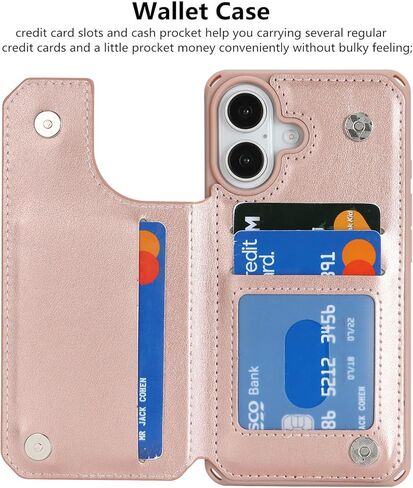 حافظة iCoverCase متوافقة مع حافظة هاتف iPhone 16 مع حامل بطاقات للنساء، حافظة بحزام معصم من جلد البولي يوريثان المنقوش بحجب RFID (قلب ذهبي) in Kuwait