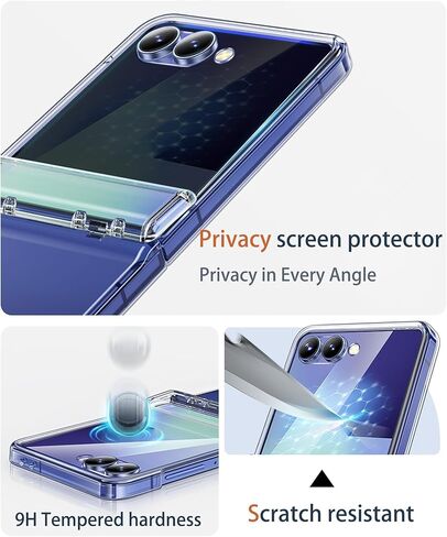 for Samsung Galaxy Z Flip 7 Case,with Privacy Screen Protector & Hinge Protection,Anti-Yellowing, Anti-Fingerprint,Hard PC Ultra-Durable Case for Samsung Z Flip 7,Clear in Kuwait