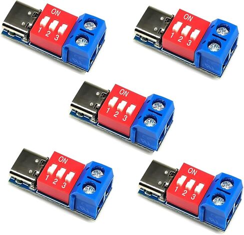 5 قطع USB-C PD Trigger Board Module 100W، PD/QC Decoy سريع الشحن محول توصيل الطاقة، USB Type-C إلى 5V/9V/12V/15V/20V محول الجهد الكهربي للشاحن واختبار الطاقة - أزرق in Kuwait