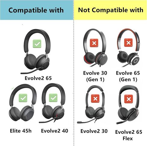 استبدال وسائد الأذن من جل التبريد Evolve2 65 متوافق مع Jabra Evolve2 65/65MS/65UC، Evolve2 40/40UC/40MS/40USB، Elite 45h سماعات رأس لاسلكية على الأذن وسائد من نسيج الحرير الجليدي باللون الأسود in Kuwait