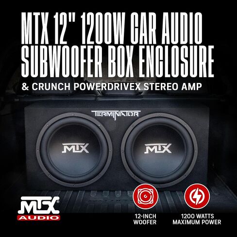 MTX 12 بوصة 1200 واط صوت السيارة ثنائي التحميل صندوق مضخم الصوت الضميمة وأزمة PowerDriveX 1000 واط 2 قناة حصرية الأزرق A / B مكبر صوت ستيريو للسيارة in Kuwait