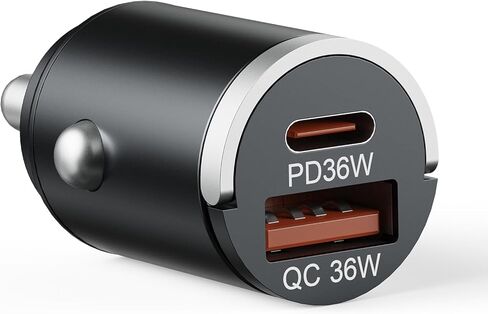 شاحن سيارة USB C شحن سريع، محول شاحن سيارة بمنفذ مزدوج 36 وات، PD 36 وات USB C & QC USB A، شاحن سيارة صغير من الألومنيوم لهاتف iPhone 17/16/15 وSamsung وHuawei وiPad وAirPods in Kuwait