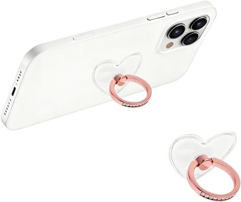 1Pcs Rose Gold Universal Mobile Phone Finger Ring Holder Stand with 360° Rotation & Finger Grip, Transparent Finger Grip Rotatable Kickstand for iPhones and All Smart Phone Cases in Kuwait