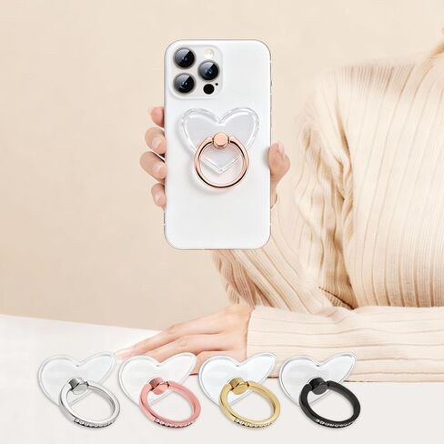 1Pcs Rose Gold Universal Mobile Phone Finger Ring Holder Stand with 360° Rotation & Finger Grip, Transparent Finger Grip Rotatable Kickstand for iPhones and All Smart Phone Cases in Kuwait