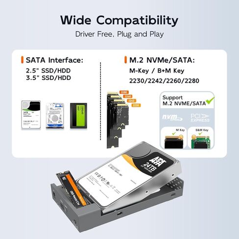 MAIWO Dual Bay Enclosure for M.2 NVMe SATA SSD and 2.5 3.5 inch SATA SSD HDD, External Hard Drive to USB C Adapter, 10Gbps 32TB Capacity【DO NOT Support Clone】 in Kuwait