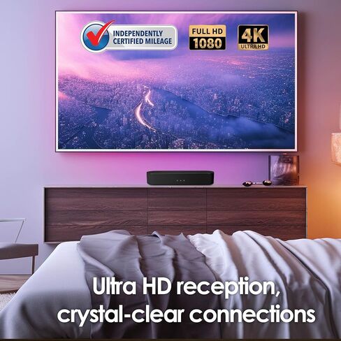 هوائي شريط LED مطور لعام 2026 مع فلتر 3G/4G/5G LTE مدمج، مدى طويل يزيد عن 80 ميلاً للقنوات المحلية، يدعم 4K 1080P HD VHF UHF (أسود) in Kuwait