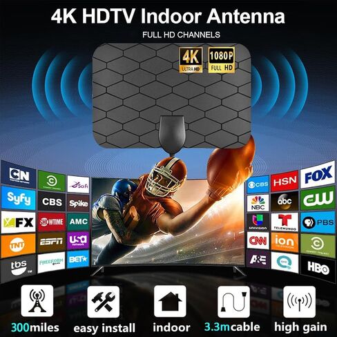 هوائي التلفزيون، هوائي رقمي للتلفزيون الذكي الداخلي، هوائي HD محمول 2026 يدعم 4K 1080p للقنوات المحلية، استقبال طويل المدى 360 درجة مع معزز إشارة مكبر الصوت الذكي للتلفزيونات القديمة/HD in Kuwait