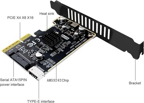 بطاقة توسيع Yunseity PCI Express، واجهة USB 3.2 20 جيجابت في الثانية من النوع C الأمامي، تدعم شريحة ASM3242، مع إعداد مجاني للسائق، لـ PCIE X4 X8 X16 in Kuwait