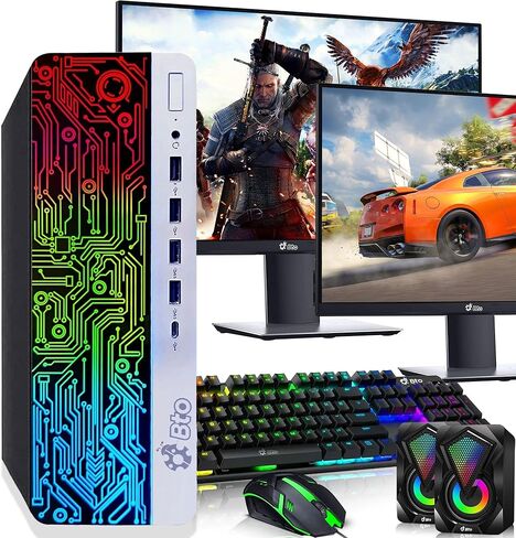 BTO BX6G3 RGB Gaming Desktop PC - Intel i7 7th Gen - 16GB DDR4 Ram - 256GB SSD - 1TB HDD - GeForce GT 1030 - Dual 24" Monitors - RGB Keyboard & Mouse - RGB Speakers - WiFi - Windows 11 Pro (Renewed) in Kuwait