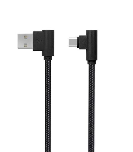 2 حزمة كابل USB من النوع C بطول 3 أقدام (1 متر)، زاوية 90 درجة، سلك شحن طويل مجدول من النايلون، كابل شاحن USB من النوع A إلى C للهواتف الذكية والكمبيوتر اللوحي (أسود) in Kuwait