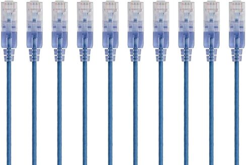 كابل تصحيح إيثرنت Monoprice Cat6A - 5 أقدام - كابل تصحيح إيثرنت Cat6A أزرق - 7 أقدام - أزرق، 10 حزم و115154 SlimRun Cat6A كابل تصحيح إيثرنت، 3 أقدام أزرق 10 حزم in Kuwait