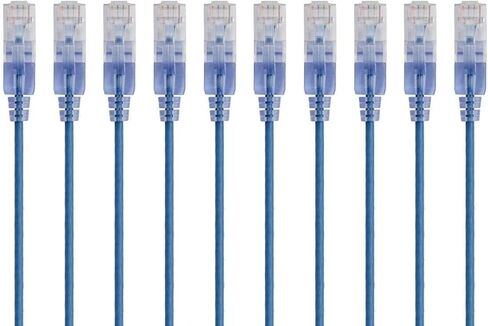 كابل تصحيح إيثرنت Monoprice Cat6A - 5 أقدام - كابل تصحيح إيثرنت Cat6A أزرق - 7 أقدام - أزرق، 10 حزم و115154 SlimRun Cat6A كابل تصحيح إيثرنت، 3 أقدام أزرق 10 حزم in Kuwait
