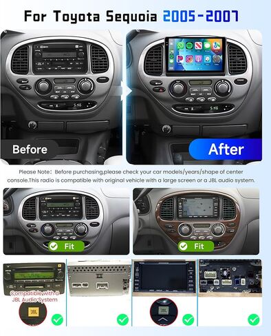 ستيريو راديو السيارة 4G+64G لسيارة Toyota Sequoia 2005-2007 (يدعم نظام J-B-L)، شاشة لمس 9 بوصة HD داخل الخلية/5 جيجا هرتز WiFi/Android 15/Wireless CarPlay/Android Auto/GPS/5.0 بلوتوث/كاميرا احتياطية AHD in Kuwait
