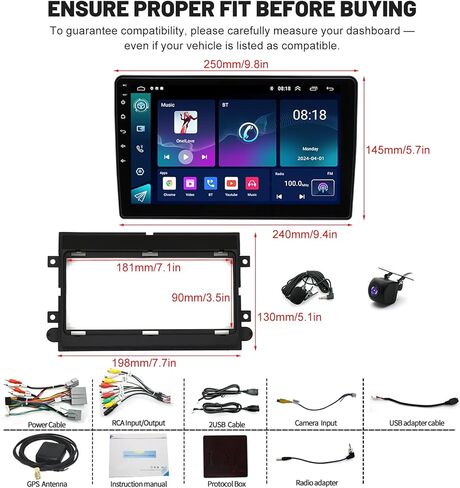 راديو ستيريو للسيارة Ford Edge 2007 2008 2009 2010، شاشة لمس 10 بوصة تدعم Carplay اللاسلكي وAndroid Auto، بلوتوث/التحكم الصوتي/GPS/WiFi/كاميرا احتياطية/SWC/راديو FM-2+32G in Kuwait